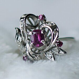 GIA certified Purple-Red natural NO HEAT ruby ring w/ diamonds set in palladium